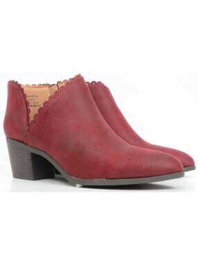 Journee Tessa Women's 9 Wine Faux Leather Block Heel Ankle Boot Western Cowgirl